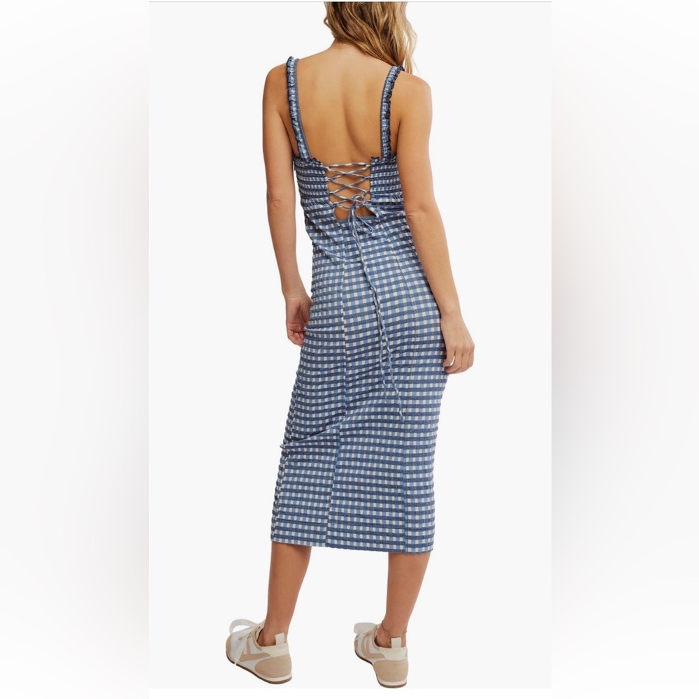 NWT Free People Lucinda Stretch Cotton Dress - Gingham Check - Sz Large - Picture 2 of 12